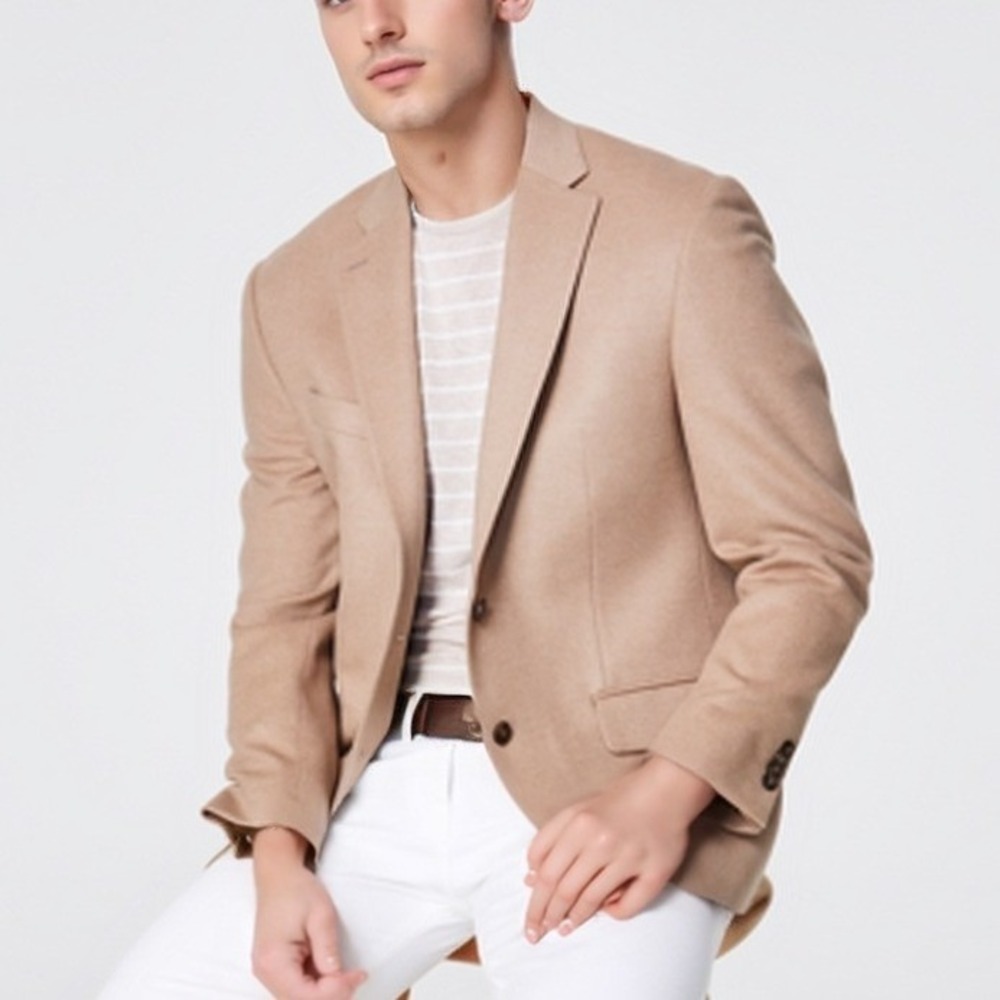 Michael Kors Men Kipp Sport Coat 40L Tan Wool Silk Cashmere Blazer Luxury NWT